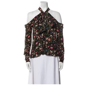 NWT Erdem Aila Floral Cold-Shoulder 100% Silk Top US 2